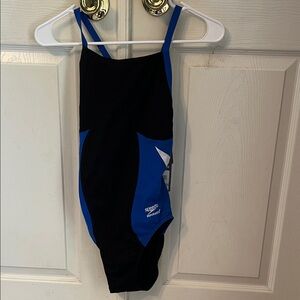 Speedo Black and Royal Blue Athletic One-Piece Swimsuit
